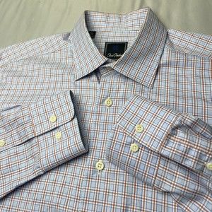 David Donahue Dress Shirt Mens 16-36/37 Blue Orange plaid Long Sleeve preppy